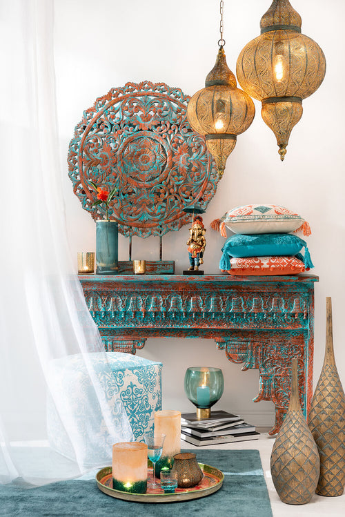 J-Line kussen Vierkant Fayola - katoen - turquoise