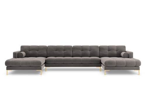 Cosmopolitan Design Panoramische bank Bali 7-zits, flueel, lichtgrijs - 185x383x75cm