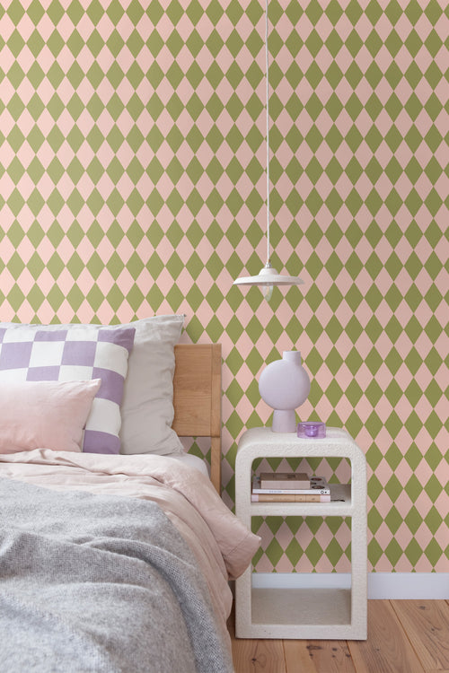 ESTAhome behang ruiten groen en roze - 50 x 900 cm - 131599 - vtwonen shop