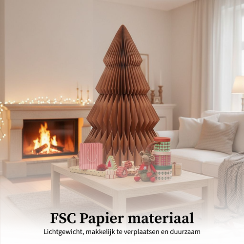 Mica Decorations Papieren Kerstboom - Opvouwbare Kunstkerstboom - H152 x Ø104 cm - Kerst Decoratie - FSC Mix - Bruin