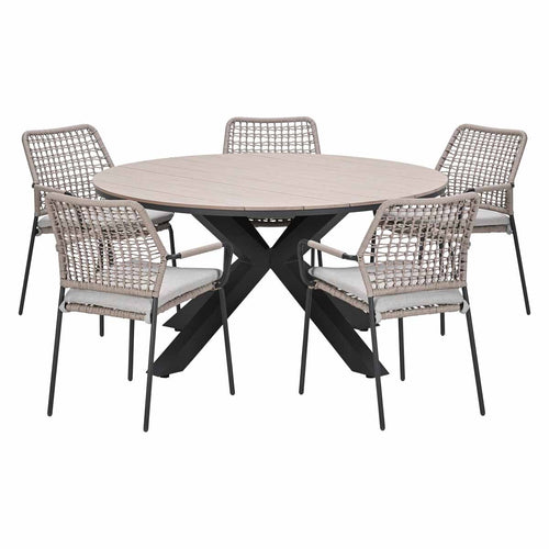 Garden Impressions Tuinset Natas sand 6-delig - Tulli tuintafel Ø148 cm