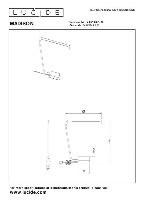 Lucide bureaulamp MADISON - Geïntegreerde LED - Zwart - vtwonen shop