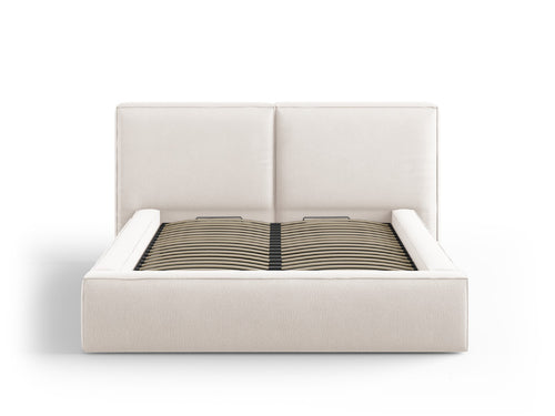Cosmopolitan Design Opbergbed met dubbel hoofdbord Arendal 140x200cm, structurele stof, lichtbeige - 228x194x97.5cm