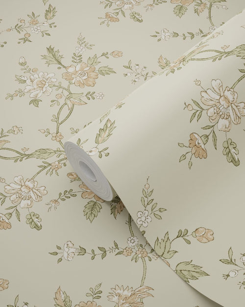 ESTAhome behang vintage bloemen vergrijsd groen - 50 x 900 cm - 132209