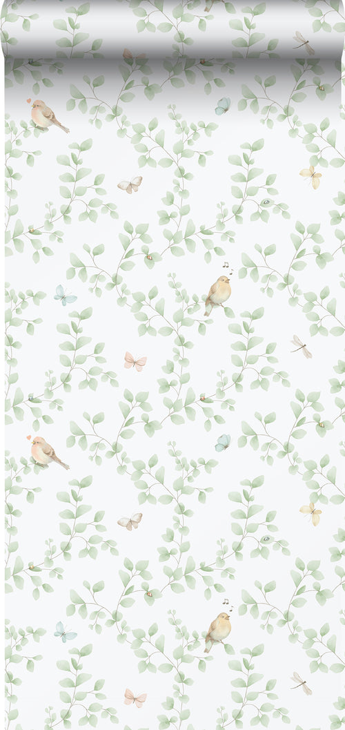 Sanders & Sanders behang bloemen en vogels lichtgroen en wit - 53 cm x 10.05 m - 640625