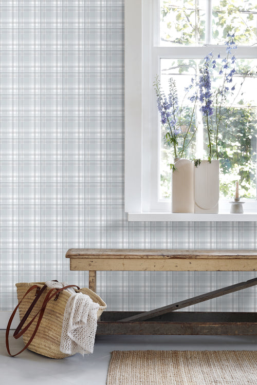 Sanders & Sanders behang ruiten lichtblauw en grijs - 53 cm x 10.05 m - 640717