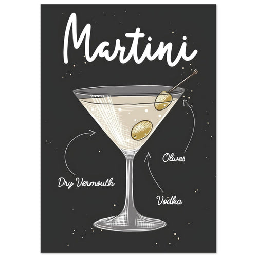 Artfulprints  Martini cocktail – Illustratie   poster A4 21x29.7 cm