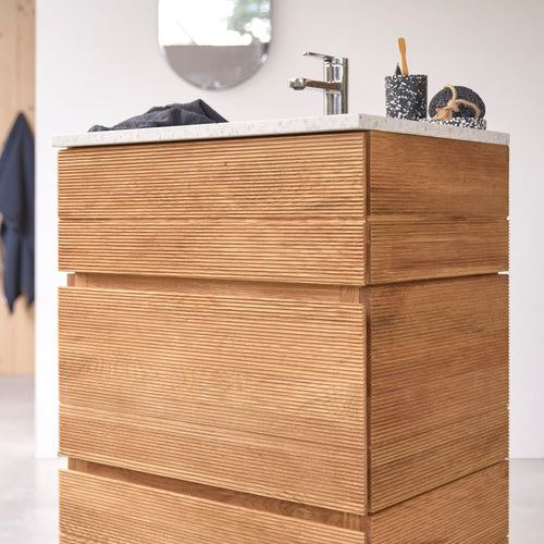 Tikamoon Badkamermeubel van massief eiken en moon premium terrazzo 60 cm - Naturel - vtwonen shop