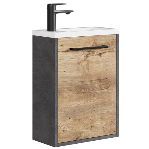 Badplaats Toiletmeubel Florence 40 x 22 cm – Donker Grijs met Kastanje Eiken – Fonteinmeubel met Witte Wastafel