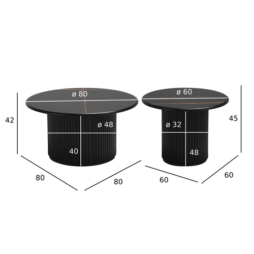 Furnhouse salontafel set Easy - Zwart - Ø 60/80 cm