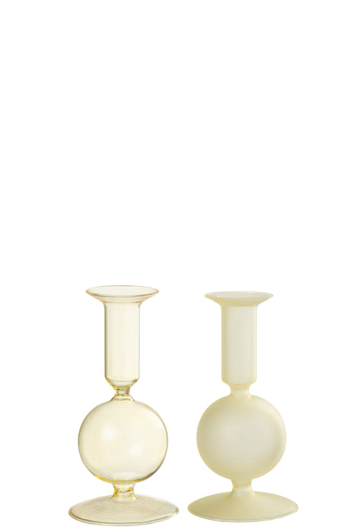 J-Line kandelaar Bal - glas - transparant/lichtgeel - small - 2 stuks - vtwonen shop