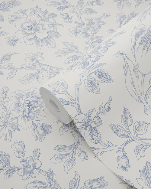 ESTAhome behang elegante bloemen blauw - 50 x 900 cm - 132104