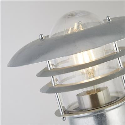 Searchlight Conrad Buitenpaal - Gegalvaniseerd zilver metaal en helder glas