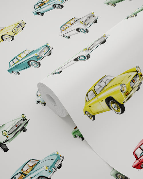 ESTAhome behang vintage auto's rood, geel en groen - 53 cm x 10.05 m - 138731