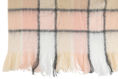 J-Line plaid Geruit - polyester - beige/roze - 180 x 130 cm
