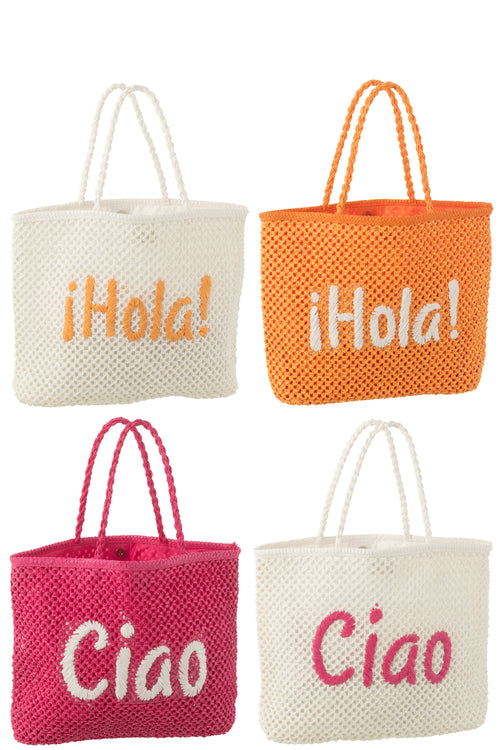 J-Line tas Ciao/Hola - papier - wit/roze/oranje - 4 stuks - vtwonen shop