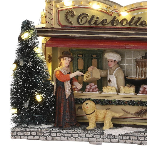 Luville Kerstdorp Miniatuur Oliebollenkraam - Kerstversiering voor Miniatuur Kerstdorp - Kerst Decoratie met LED Verlichting op Batterijen - L17 x B6