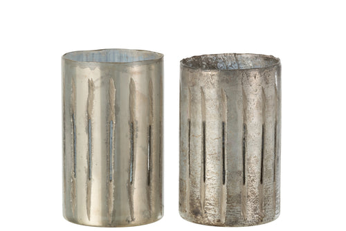 J-Line windlicht Streep - glas - blauw - large - 2 stuks - vtwonen shop