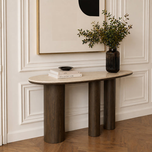 Premium Interiors - Console ARTE - multiplex en marmer donker walnoot en beige marmer 150cm