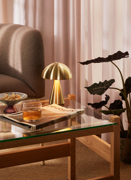 Hübsch bijzettafel Ledge - glas/eikenhout - 66x52xh45cm