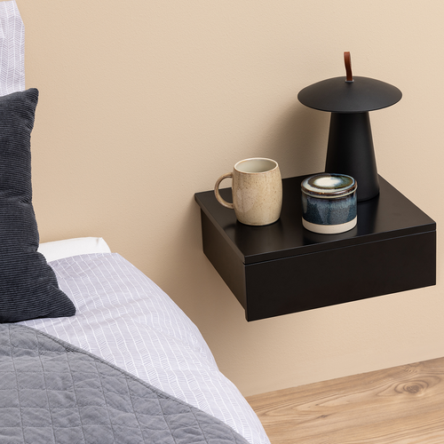 Lisomme Bram Zwevend Houten Nachtkastje met Lade - Zwart - vtwonen shop