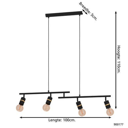 EGLO hanglamp Lurone - e27 - 100 cm - zwart/koper - vtwonen shop