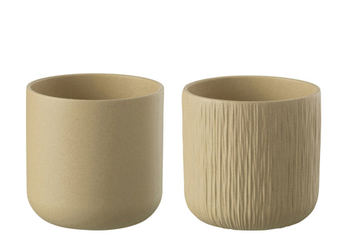 J-Line bloempot Gen - keramiek - beige - XL - 2 stuks - Ø 20.5 cm
