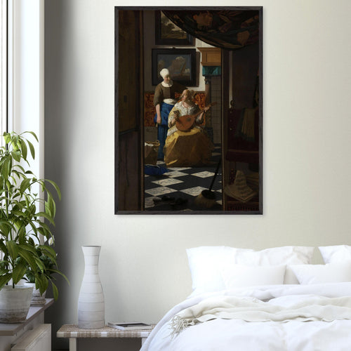 Artfulprints Poster met Lijst Johannes Vermeer - De liefdesbrief   - 70x100 cm - Bruin