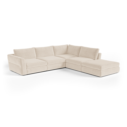 Sia Home - Modulaire bank met grote rechte hoek NEST - Zacht aanvoelende geweven stof - Beige - 301cm