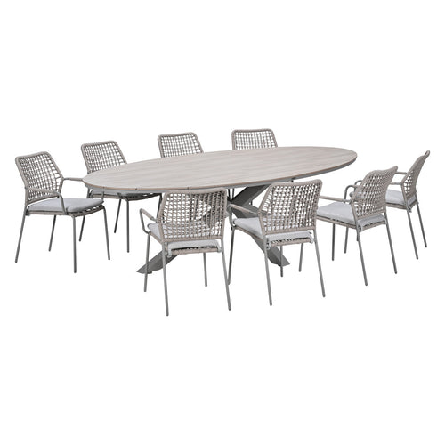 Garden Impressions Tuinset Natas 9-delig taupe - Tulli tuintafel 280x140 cm