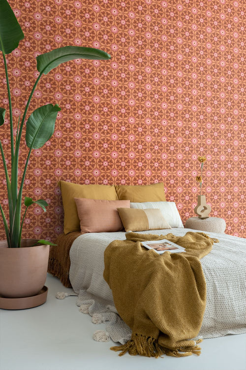 ESTAhome behang tegelmotief bruin, roze en paars - 50 x 900 cm - 132073