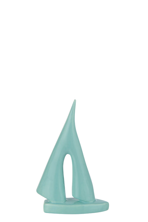 J-Line decoratie Zeilboot - porselein - azuur - small