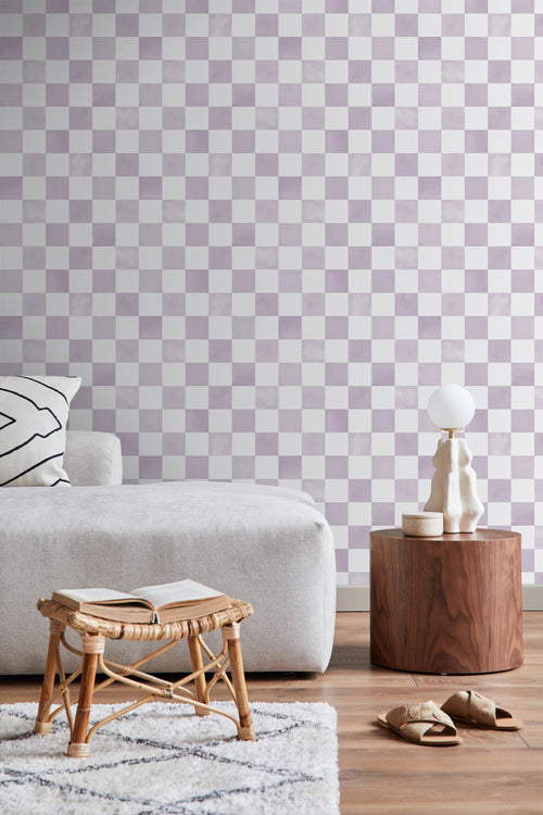 ESTAhome behang geblokt motief lila paars en wit - 53 cm x 10.05 m - 131287 - vtwonen shop