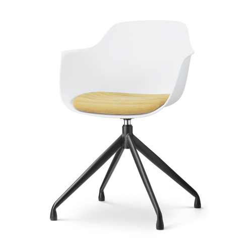 Nolon Nola-Liz draaibare eetkamerstoel wit met warm oker zitkussen - zwart onderstel
