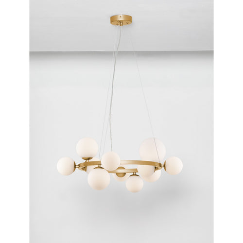 Nova Luce ODILLIA Bolvormige hanglamp voor plafond, opaal, matgoud, LED G9 11x5W