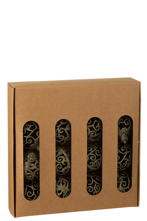J-Line kerstbal Barok - kunststof - bruin - doos van 16
