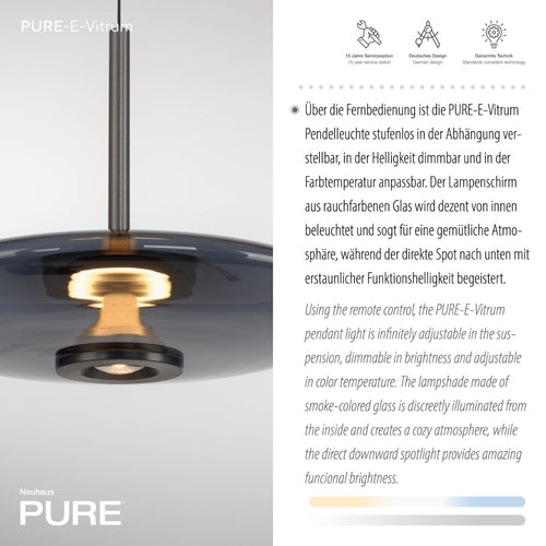 Neuhaus PURE hanglamp E-Vitrum - 1 lichts - 45  x 240   cm - antraciet