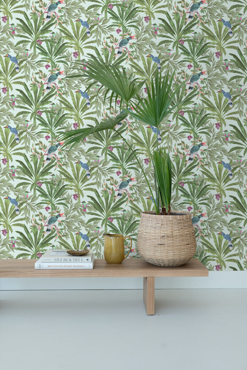 ESTAhome behang tropische jungle bladeren mintgroen en jungle groen - 53 cm x 10.05 m - 139189
