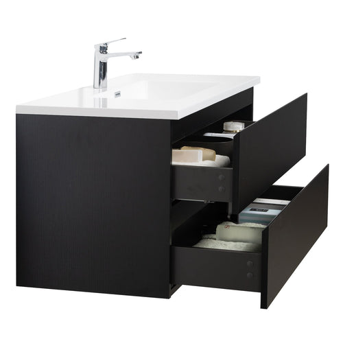 Badplaats Badkamermeubel Set Angela 100 cm – Zwart Houtnerf – Badmeubel met Wastafel