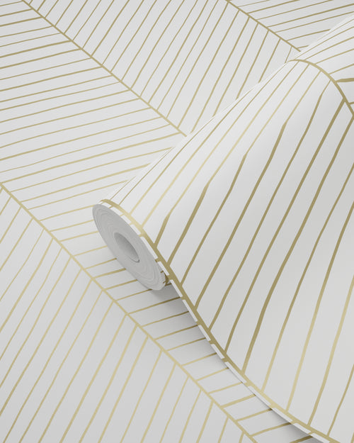 ESTAhome behang visgraat-motief wit en goud - 53 cm x 10.05 m - 139135