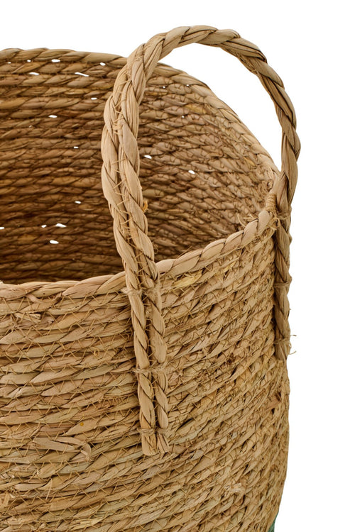 J-Line mand met handvatten - papier - naturel/grijsgroen - set van 3