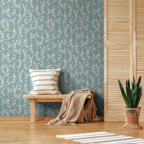 Sanders & Sanders behang bloesemtak vergrijsd blauw en wit - 53 cm x 10 m - 640179