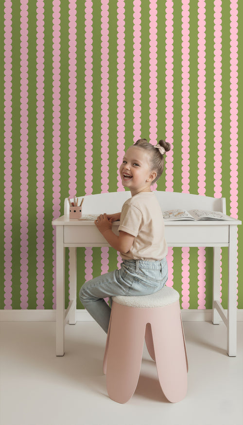 ESTAhome behang grafische print roze en groen - 0.53 x 10.05 m - 131749