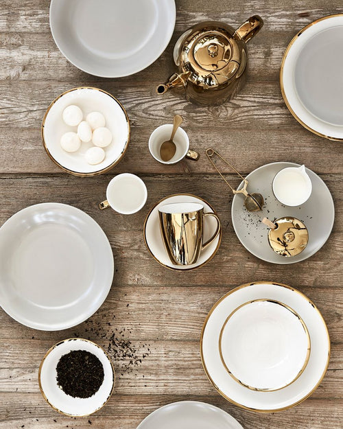 vtwonen Borden - Set van 4 - Wit/Goud - Porselein - Ø 20cm - vtwonen shop