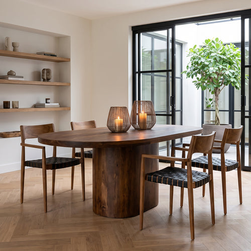 Raw materials teak eetkamerstoel Freya - zwart leer - 54x45x80 cm