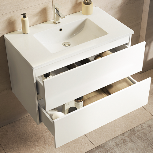 LOMAZOO badkamermeubel Nineo - zwevend met witte wastafel - glanzend wit - 80 cm