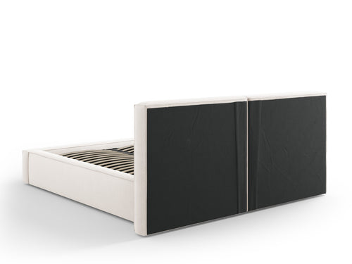 Cosmopolitan Design Opbergbed met dubbel hoofdbord Arendal 160x200cm, structurele stof, lichtbeige - 228x214x97.5cm