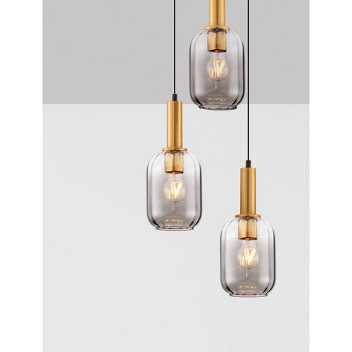 Nova Luce MAHO Hanglamp met clusterontwerp, rookkleurig messing goudkleurig, E27 fitting, 3x12W