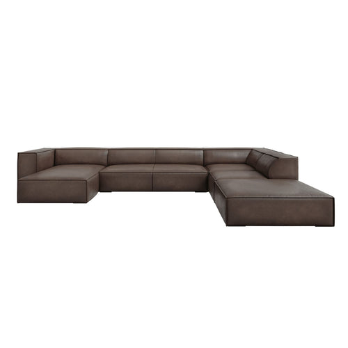 Cosmopolitan Design - Panoramische hoekbank rechts Turin 6-zits, echt leer grijs bruin - 270x365x68cm