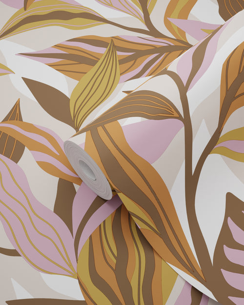 ESTAhome behang tropische bladeren bruin en paars - 50 x 900 cm - 131043 - vtwonen shop